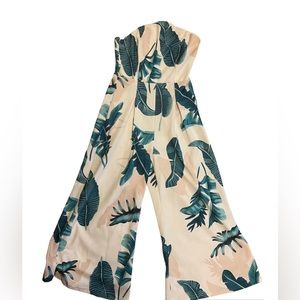 NWOT Strapless Romper Long Bell Pants size S floral design